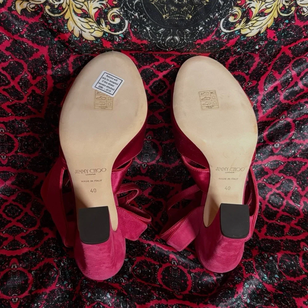 Jimmy Choo Hot Pink Satin Strappy Heels - Picture 6 of 6